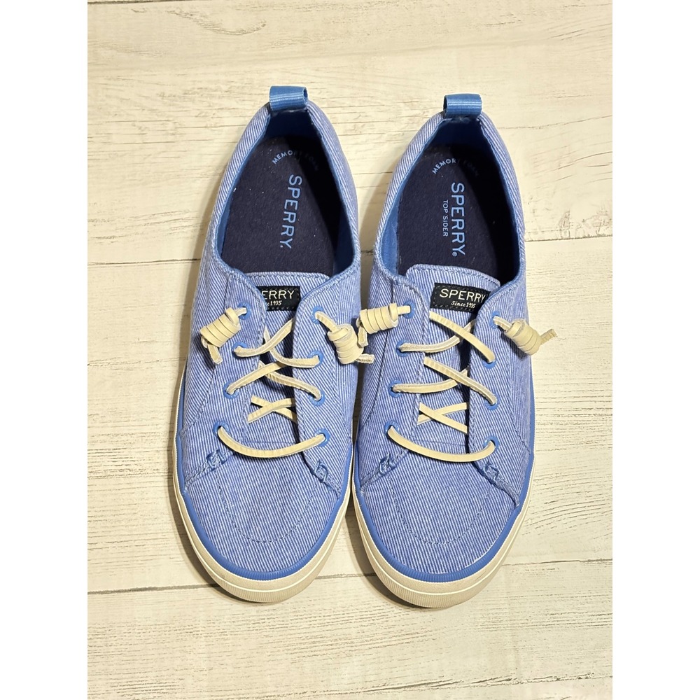 Sperry Crest Vibe Womens Blue Chambray Linen Sneakers STS84913 Size 8.5 - Picture 9 of 9